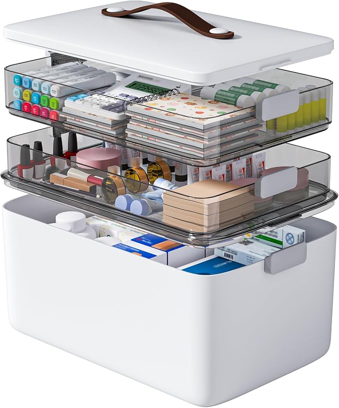 MOPUP 3-Tier Medicine Craft, Organizer Storage, Portable Latch Bin by MOPUP