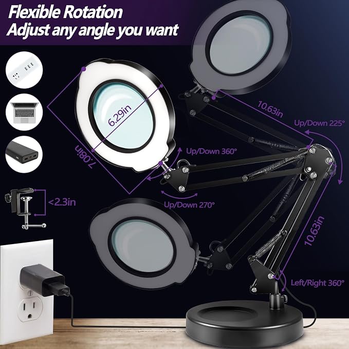 12X Magnifying Glass with Light and Stand, 5 Color Modes 10 Stepless Dimmable - Image 9