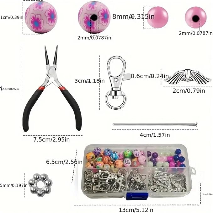 180Pcs DIY Angel Pendant Keychains Kit Includes Alloy Wing Spacer Imitated Bead - Image 2