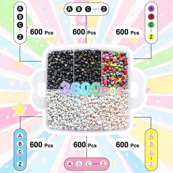 YMSDZHL Alphabet Beads A-Z 6000Pcs Letter Beads, Acrylic 6x6mm Round Letter - Image 3