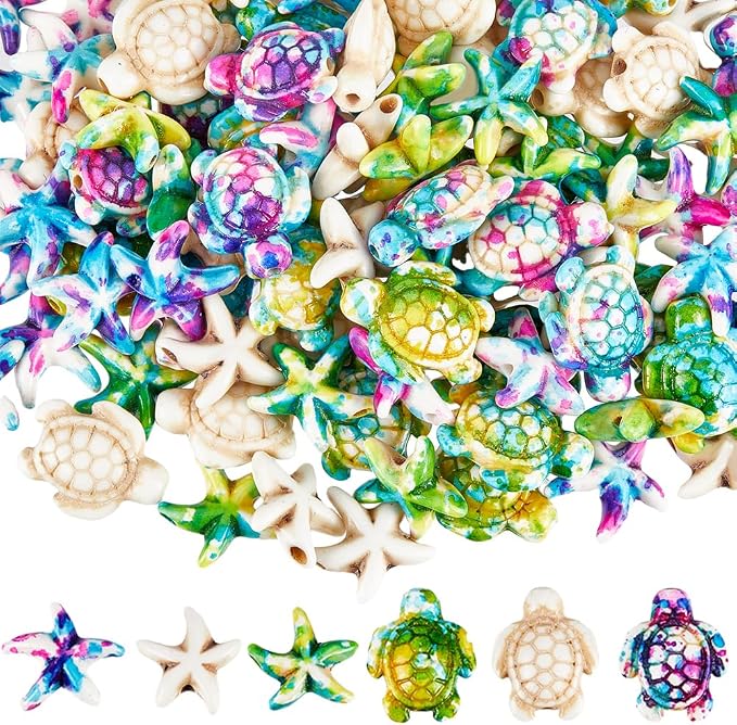 SUNNYCLUE 120PCS 2 Styles Turquoise Turtle Starfish Beads Summer Beads Hawaii by SUNNYCLUE