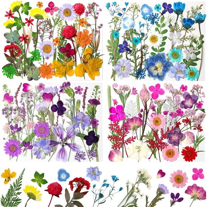 140Pcs Dried Pressed Flowers, Natural Dried Flowers Bulk by Buzidao
