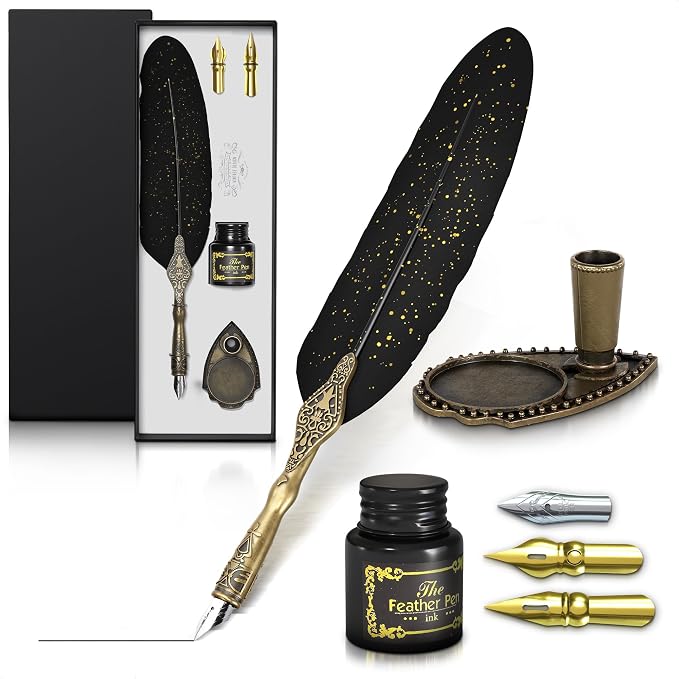 Black Feather Quill Pen and Ink Set – Feather Pen and Ink Set by Lagarto