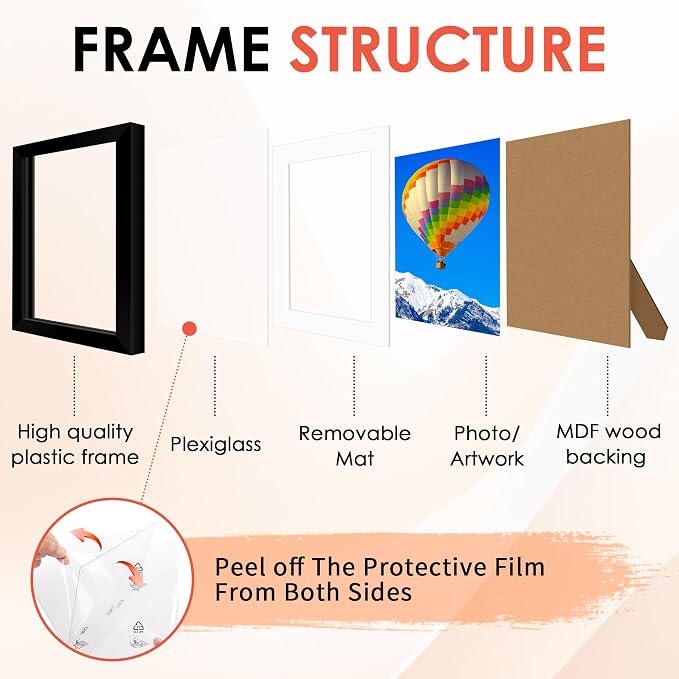 FIXSMITH 8x10 Picture Frame Set of 6, Display Pictures 5x7 - Image 3