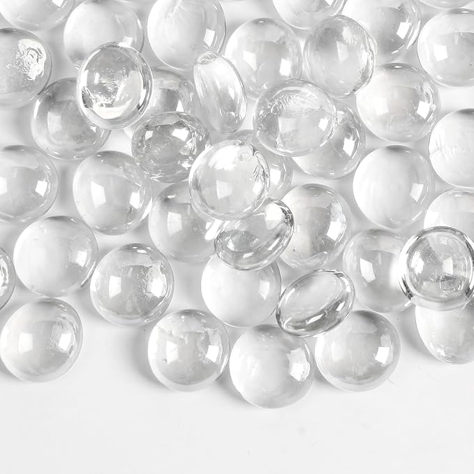 10LB Fire Pit Glass, Decorative Clear Glass Pebbles Stones by MBKHFLL