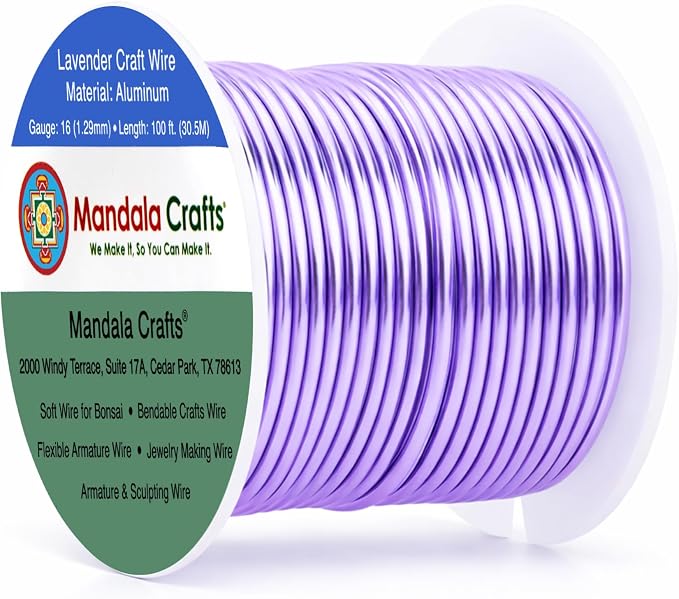 Mandala Crafts 16 Gauge Lavender Anodized Aluminum Craft Wire, 100 FT | Colored by MandalaCrafts
