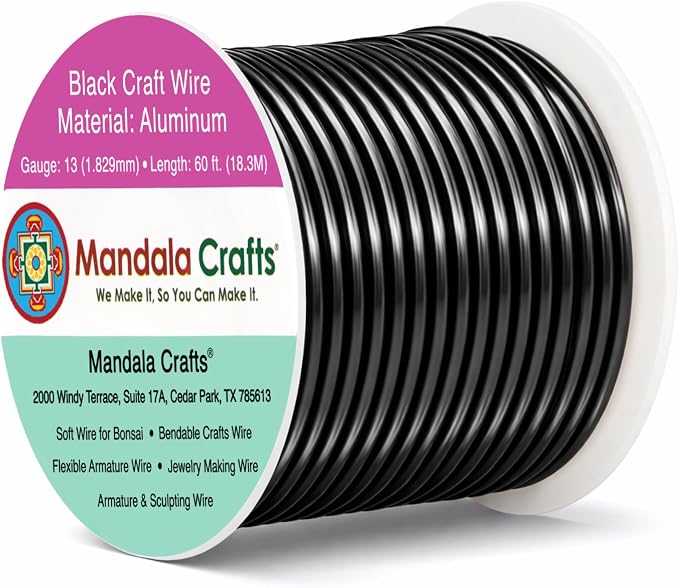 Mandala Crafts 13 Gauge Black Anodized Aluminum Craft Wire, 60 FT | Colored by MandalaCrafts