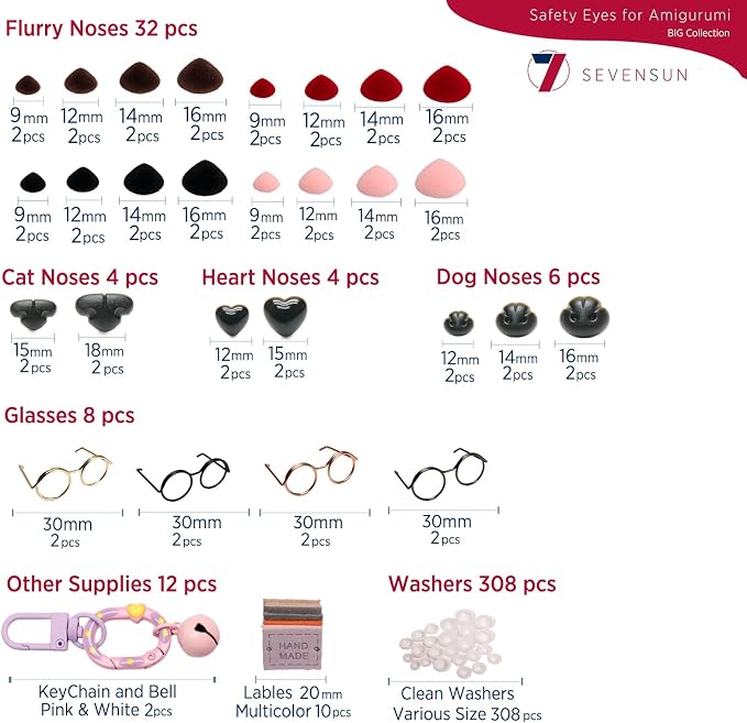 SEVENSUN 636 PCS Safety Eyes for Crocheting, Crochet Safety Eyes and Noses for - Image 3