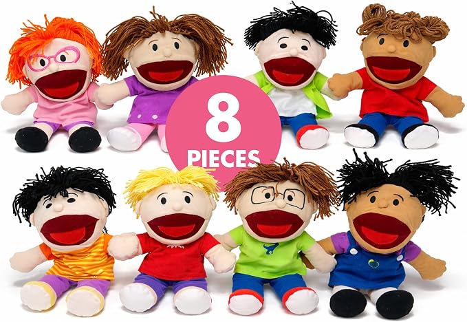 Podzly Hand Puppets for Kids 8 Pack – Plush Multicultural Puppets by Podzly