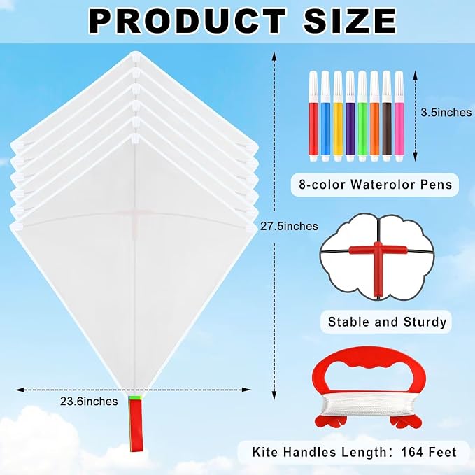 Mototo 6 Pack DIY Blank Kite Bulk White Beach Kite Making Kit Decorating - Image 2