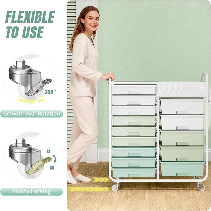 Rolling Storage Cart with 14 Drawers, Storage Organizer Cart with Tabletop and - Image 6