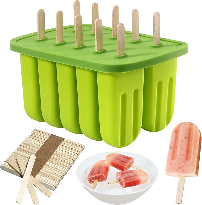 10 Cavity Popsicles Molds with 50 Pcs Popsicle Sticks, Bpa-free ice Pop Mold by AUDFA