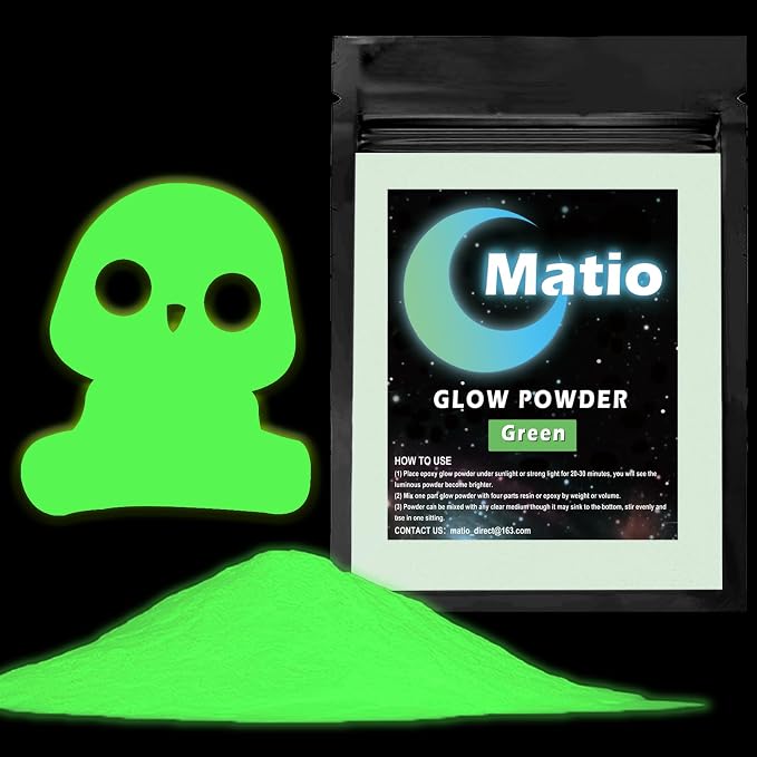 Matio Glow in The Dark Pigment Powder, 15g/0.5oz Green Luminous Pigments | by Matio