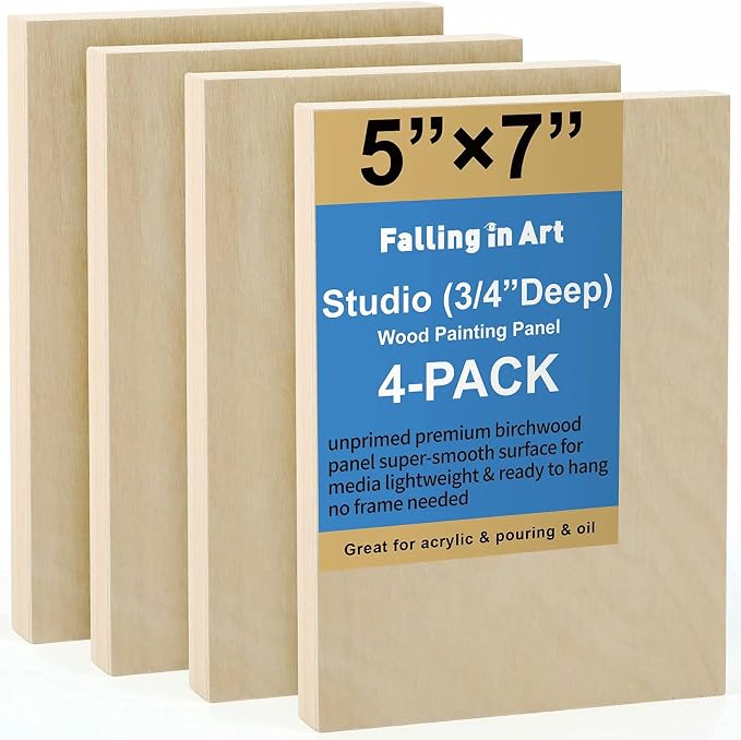 Falling in Art 4 Pack 5x7’’ Unfinished Birch Wood Panels Kit by FallinginArt