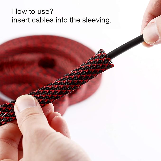 25ft - 1 inch PET Expandable Braided Sleeving – BlackRed – Alex Tech Braided - Image 6