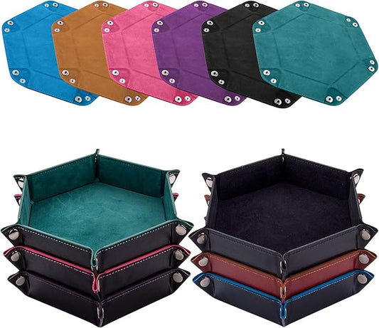 SIQUK 6 Pieces Dice Tray Hexagon Dice Rolling Holder Folding PU Leather Dice by SIQUK