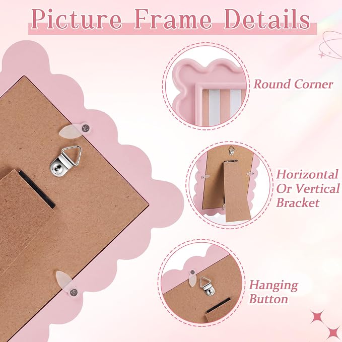 AceOrbit 4x6 Inches Light Pink Flower Wavy Scalloped Picture Frame Cute Wavy - Image 3