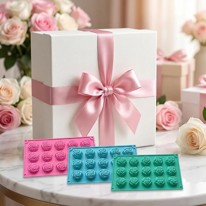3 Pack Rose Silicone Mold Set, Reusable Flexible Flower Silicone Mold - Image 2