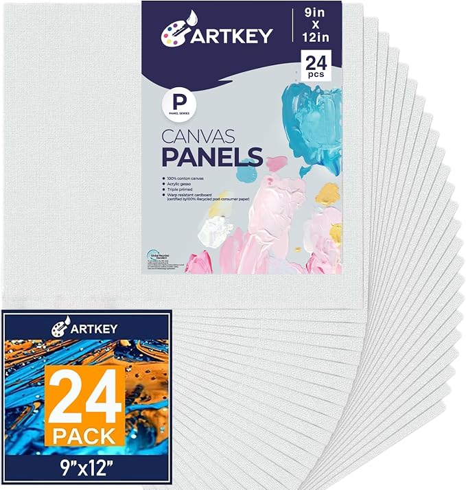 Canvas Panels 9x12 Inch 24-Pack, 10 oz Primed 100% Cotton White Blank Small by Artkey