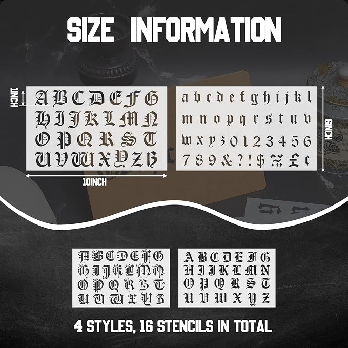 Outus 8 Pieces Letter Stencils Old English Reusable Plastic Calligraphy Letter - Image 2