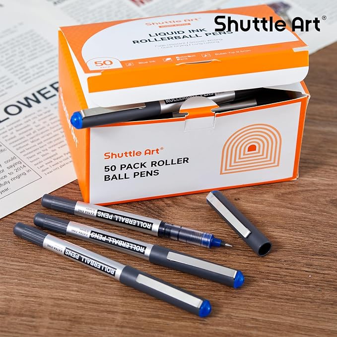 Shuttle Art RollerBall Pens, 50 Pack Blue Fine Point Roller Ball Pens, 0.5mm - Image 7