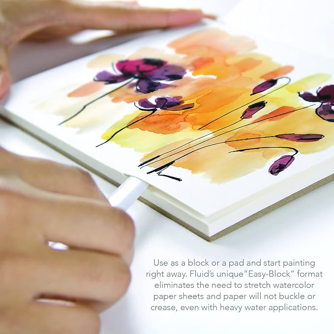 Fluid Watercolor Paper Block, 8 x 8 inches, 15 Sheets, 140 lb Cold Press Pad - Image 3