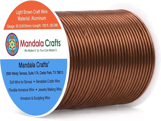 Mandala Crafts 20 Gauge Light Brown Anodized Aluminum Craft Wire, 100 FT | by MandalaCrafts