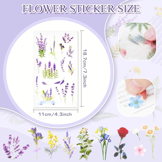 160Pcs Natural Flower Stickers for Scrapbooking, Self-Adhesive Transparent - Image 2