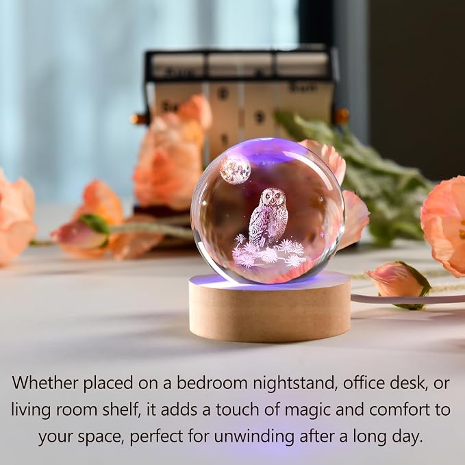 IFOLAINA 3D Owl Crystal Ball 60mm Owl Gifts - Image 2