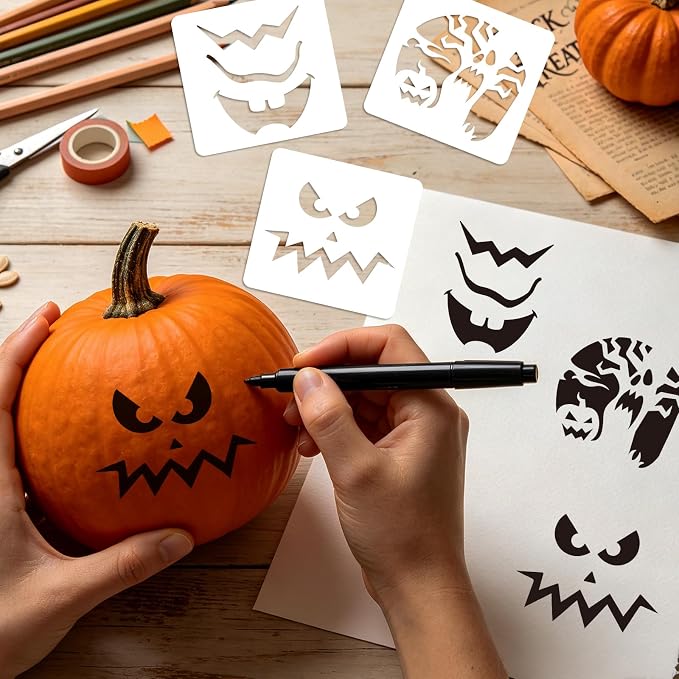 40 PCS Halloween Painting Stencils, 6 Inch Plastic Reusable Pumpkin Faces - Image 3