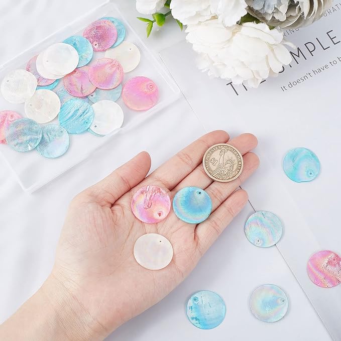 SUNNYCLUE 1 Box 40Pcs Shell Charms Seashell Charm Capiz Shells Slices AB Color - Image 3