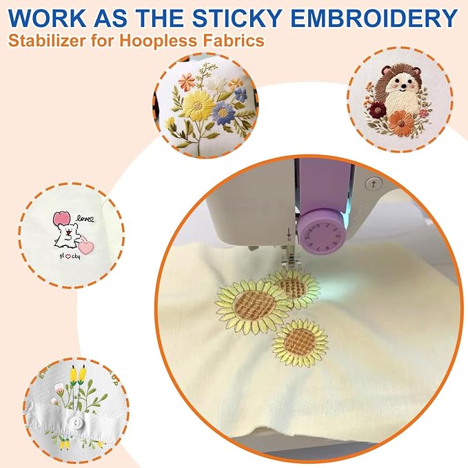 FURWEY 20PCS 8.5"x11" Wash Away Embroidery Stabilizer – Self Adhesive & - Image 6