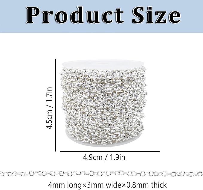 60 Feet Metal Iron Necklace Chains 3mm Bulk Curb Link Chain - Image 2
