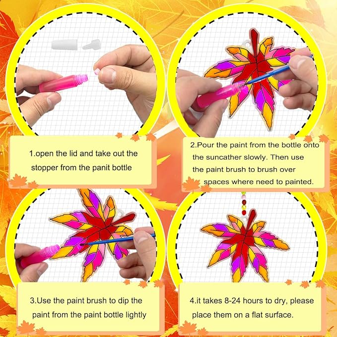 AUEKIV Suncatcher Kit 32 Sets Fall Leaf Suncatchers Window Art Paint Sun - Image 2