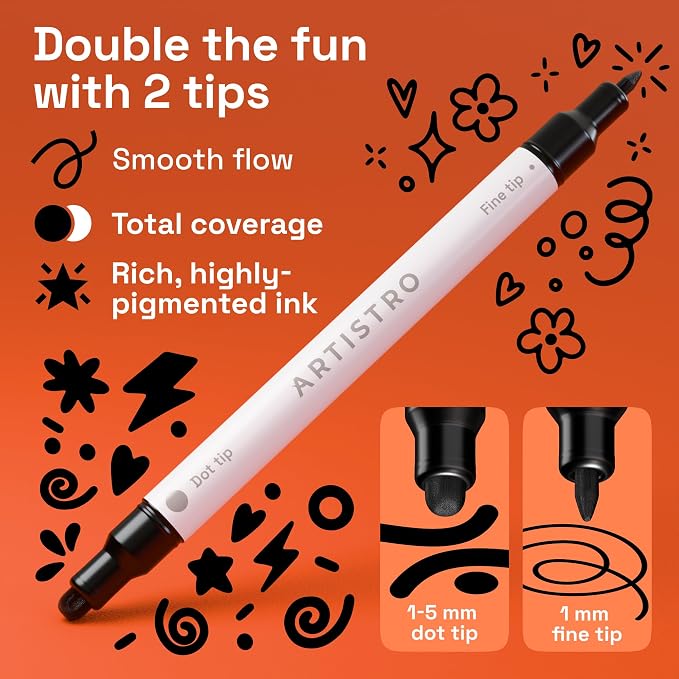 ARTISTRO 36 Black Dual-Tip Acrylic Paint Markers – Paint Pens Set - Image 2