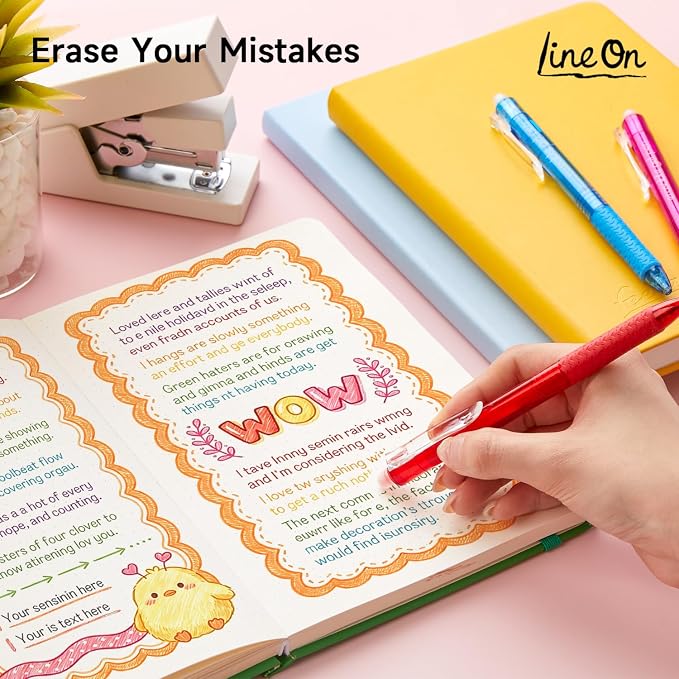 Lineon Erasable Gel Pens, 12 Colors Retractable Fine Point Erasable Pens Clicker - Image 3