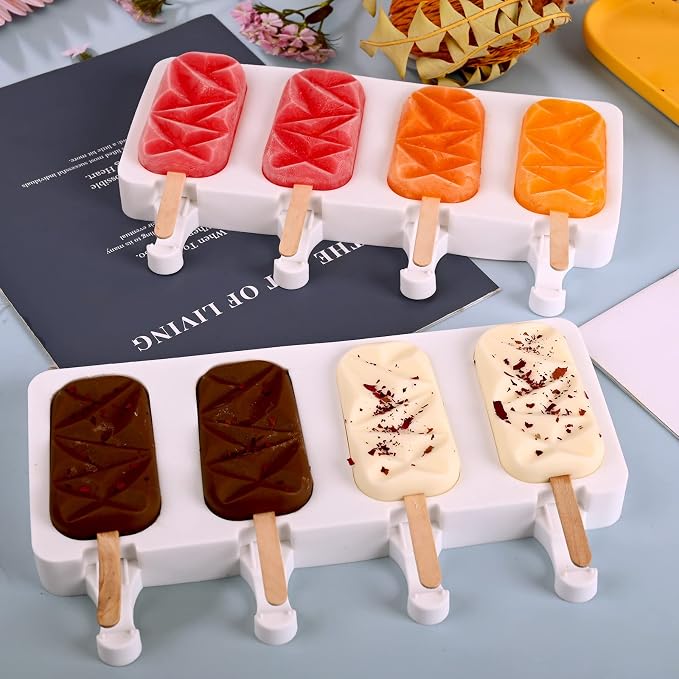Sakolla 2 Pack Silicone Popsicle Molds, 4 Cavities Diamond Ice Cream Molds - Image 3