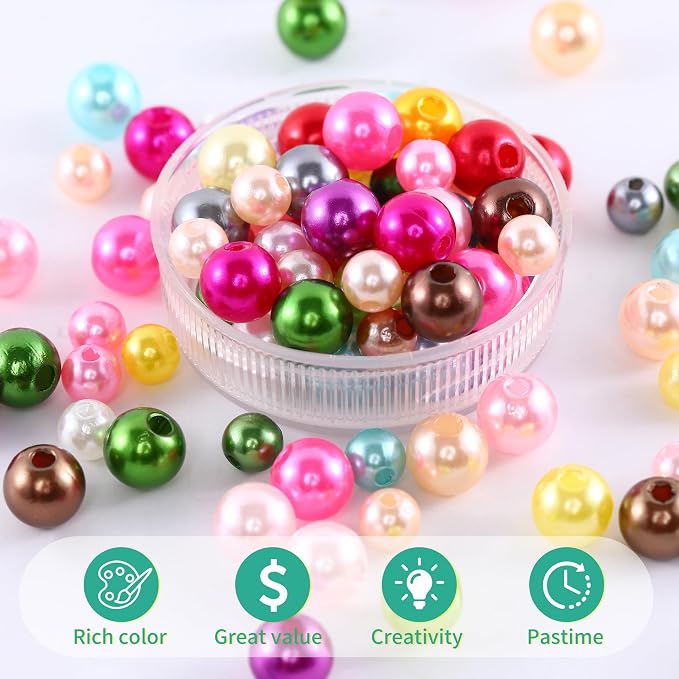 1400pcs Pearl Beads for Jewelry Making, 3 Size Multicolor Loose Beads Pearls - Image 3