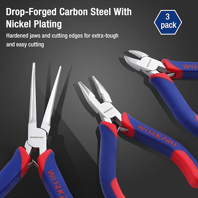 WORKPRO Mini Pliers Set, 3-Piece Small Pliers Tool Kit | Includes 4” Diagonal - Image 5