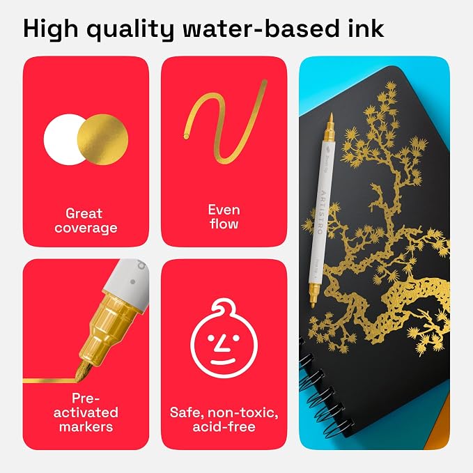 ARTISTRO 2 Gold Dual-Tip Acrylic Paint Pens - Image 4