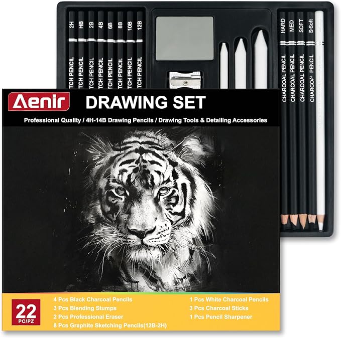 Aenir Charcoal Pencils for Drawing, Professional Drawing Sketch Pencils by Aenir