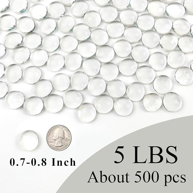FANTIAN 5Lb Clear Glass Pebbles, Flat Glass Marbles, Decorative Glass Gem Stones - Image 2