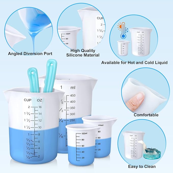 LET'S RESIN Silicone Measuring Cups, 450ml Accurate 2 Scales & 100ml Durable - Image 4