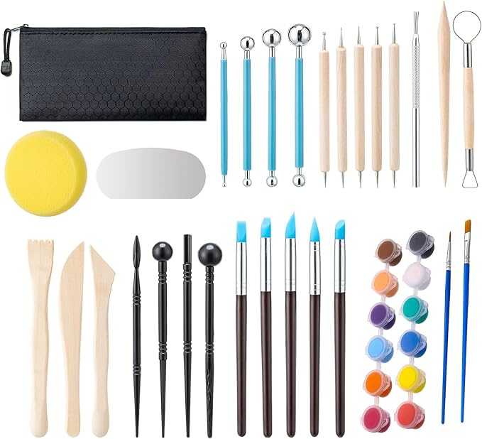10 lb White Natural Air-Dry Clay + 30 pcs Pottery Tools + Storage Box, Hand - Image 2