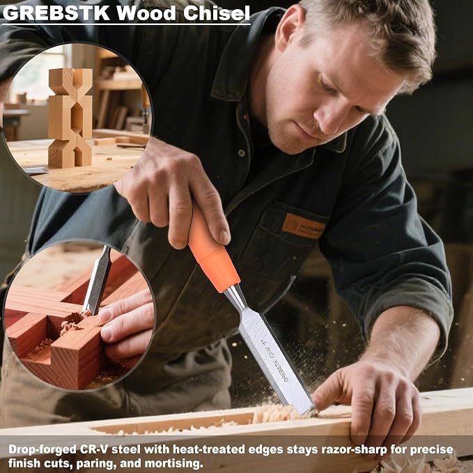 GREBSTK 4-Piece Ultra-Sharp Wood Chisel Set, CR-V Steel Beveled Blades - Image 6