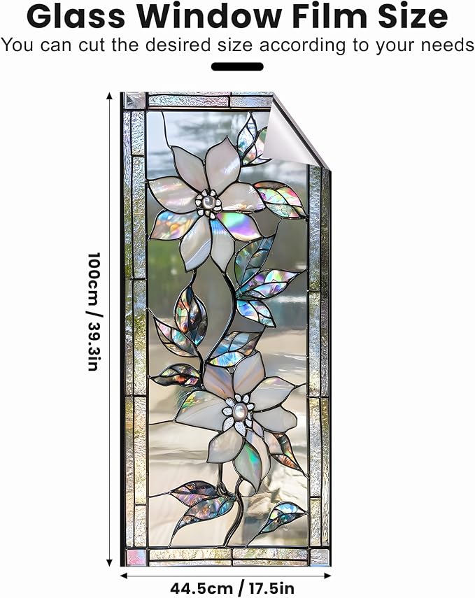 Stained Glass Window Privacy Film: Non-Adhesive Sun and Landscape Mosaic Design - Image 2