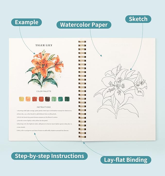 Watercolor Workbook, Water Coloring Book, 12 Different Patterns of Original DIY - Image 4