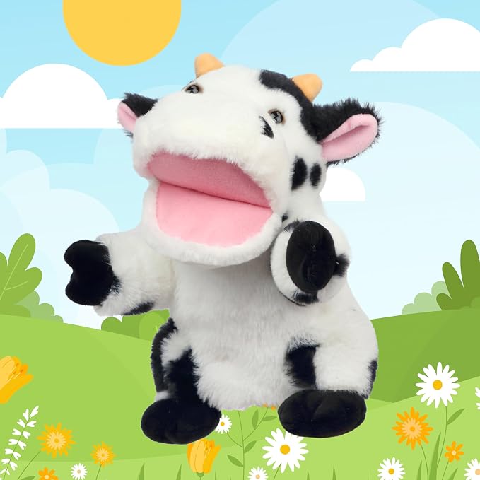 Easfan Cow Hand Puppet with Movable Mouth Interactive Storytelling Cute Soft by Easfan
