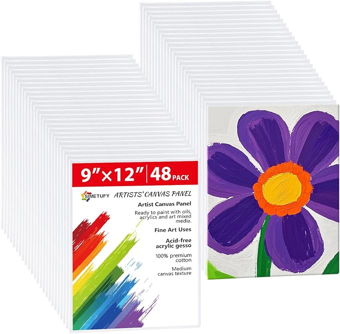 Simetufy 48 Pack 9x12 Inch Canvas Boards, Flat Art Canvas Panels | Pre-Primed by Simetufy