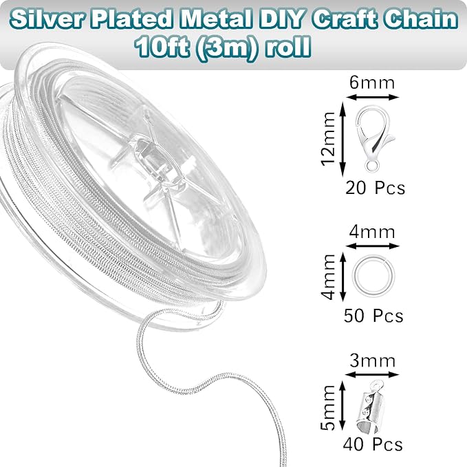 Jishi 33ft Silver Snake Chain 1.2mm Jewelry Making Chains - Image 2